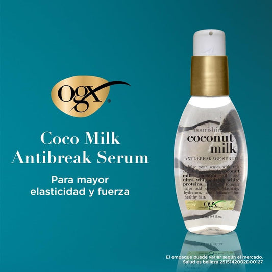 OGX 91008 Sérum Antirotura Nutritiva Leche De Coco Sin Parabenos Ni Sulfatos, Ingredientes Sostenibles, Refuerzo, Protección, Hidratante, Botella De Bomba De 4 Onzas