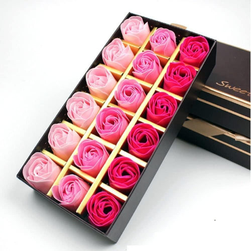 Caja de regalo con 18 rosas de jabón con aroma floral