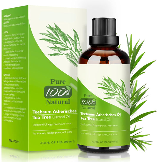 Aceite De Árbol De Té 100% Natural,100 ML Aceite Esenciale-Aceite De Acné,Tea Tree Oil Puro, Perfumado,Tratamiento Antiacné Contra La Piel Y Cara Con Imperfecciones,Antipinillas