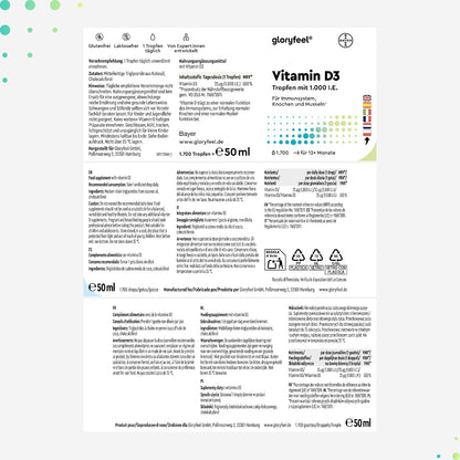 Vitamina D3 En Gotas - 5000 U.I. Por 5 Gotas - 50Ml (Líquido) En Aceite MCT De Coco - Altamente Biodisponibles Y Estables - Probado En Laboratorio, Fabricado En Alemania Sin Aditivos