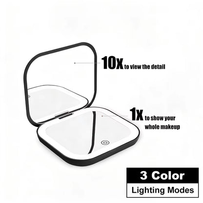 Compact Mirror with Lights, 1X/2X Magnification Portable Folding Handheld Small Pocket LED Travel Makeup Mirror for Gift, Purse