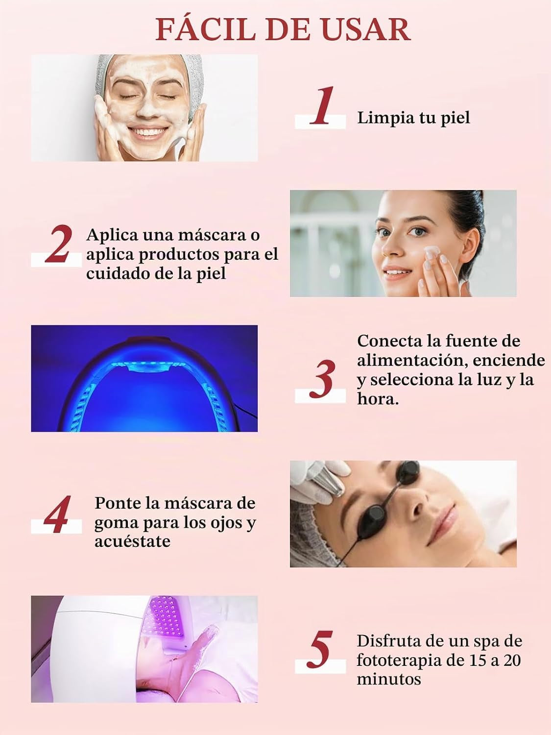 Yokilly Mascara LED Facial, Máscara Facial LED De 7 Colores E Infrarrojo