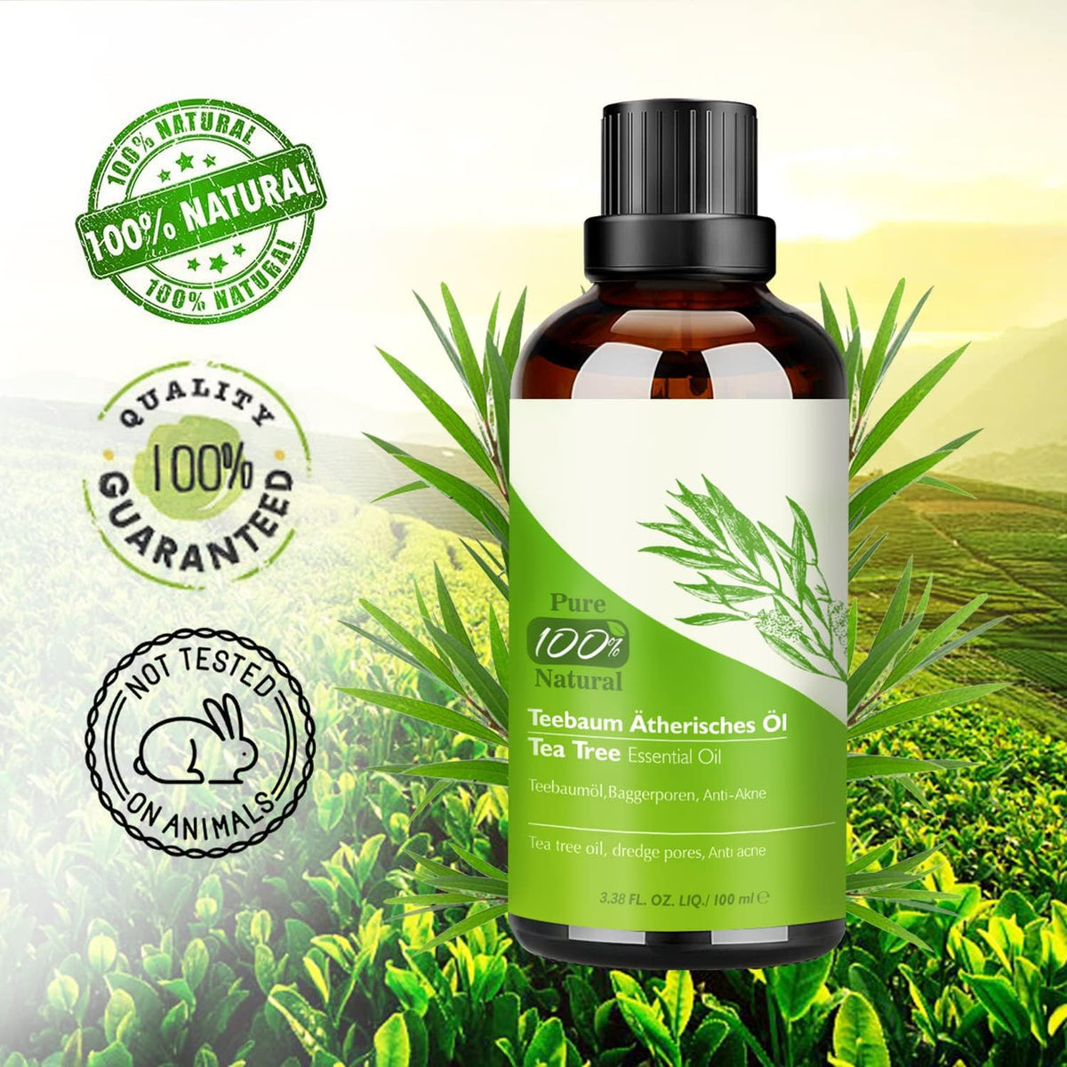 Aceite De Árbol De Té 100% Natural,100 ML Aceite Esenciale-Aceite De Acné,Tea Tree Oil Puro, Perfumado,Tratamiento Antiacné Contra La Piel Y Cara Con Imperfecciones,Antipinillas