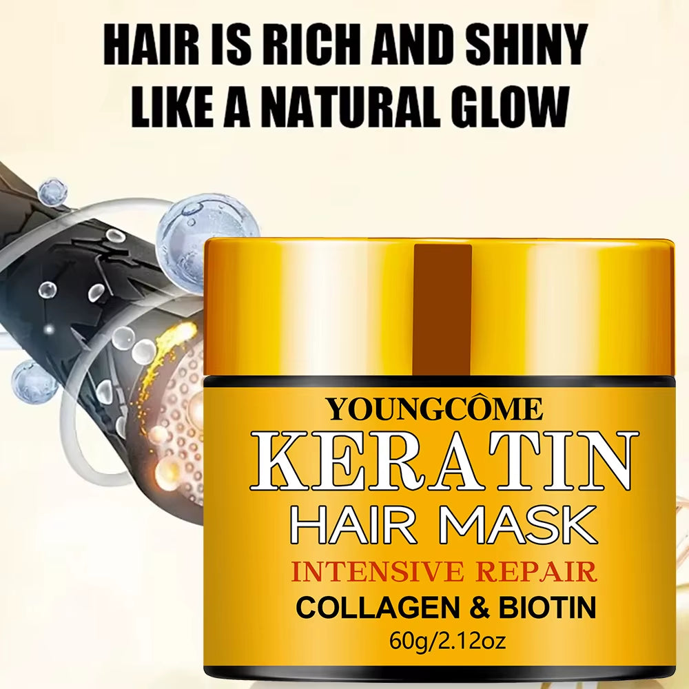 Biotin Collagen Keratin Hair Mask for Dry Damaged Hair, Deep Repair Conditioning Treatment with Nourishing Essential Oils