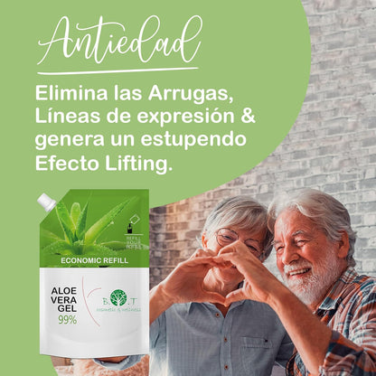 Aloe Vera Puro Gel 100% Natural, Cultivo Ecologico Lanzarote, Gel Hidratante Piel Y Cabello, Calmante after Sun, Crema Post Depilacion, after Shave, Acondicionador, 1000 Ml