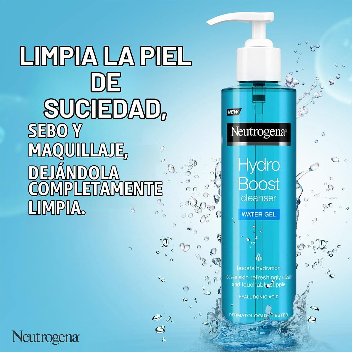 Neutrogena Hydro Boost Aqua Gel Limpiador Facial Suave Con Ácido Hialurónico Y Glicerina Para Todos Los Tipos De Piel, 200 Ml