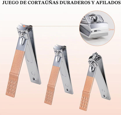 Set Manicura Pedicura 18 Piezas, Cuidado De Uñas Mujer Hombre, Kit De Cortaúñas Profesional De Acero Inoxidable, Estuche De Uñas (Oro Rosa)
