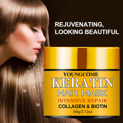 Biotin Collagen Keratin Hair Mask for Dry Damaged Hair, Deep Repair Conditioning Treatment with Nourishing Essential Oils