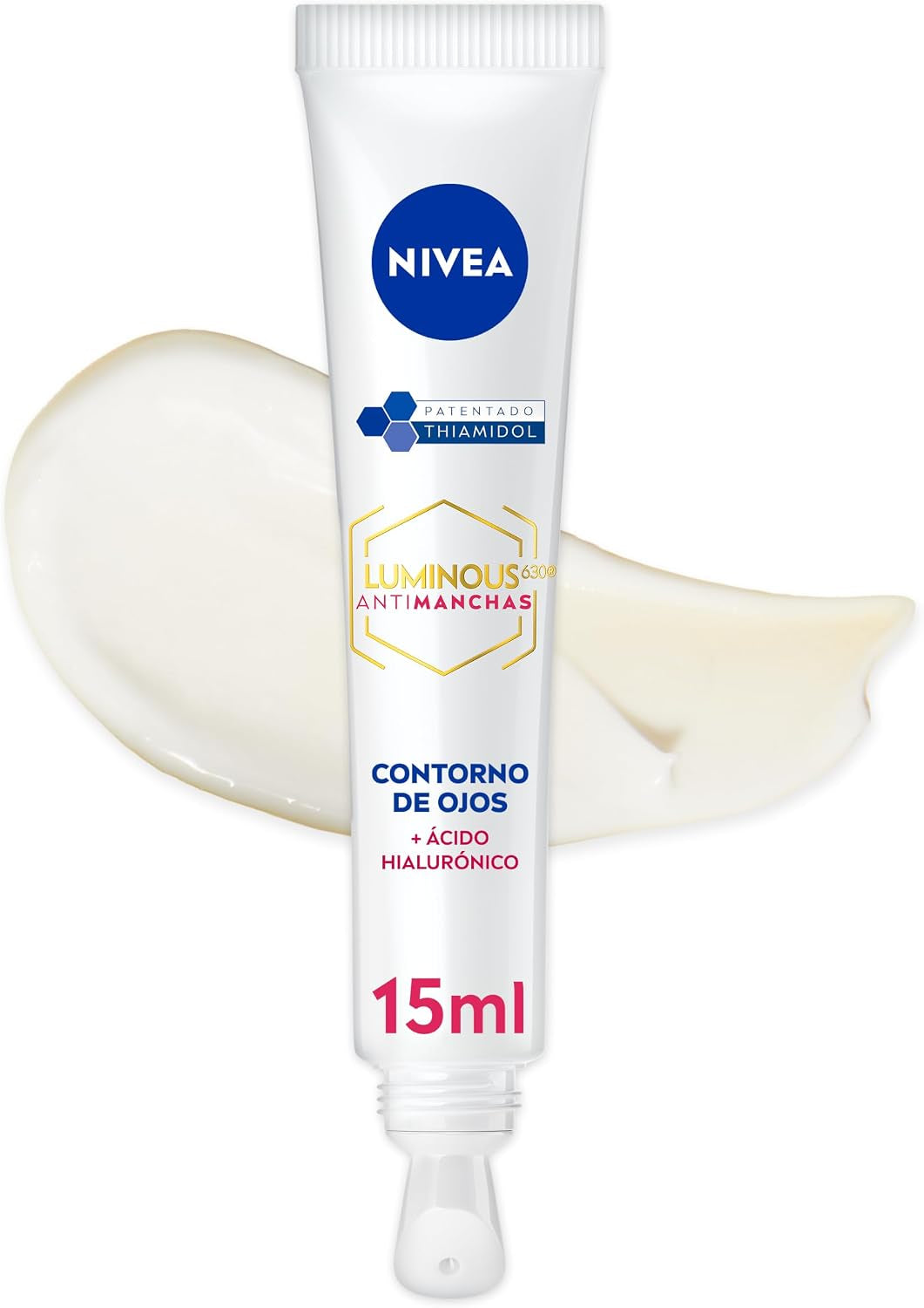 NIVEA Luminous630 - Contorno De Ojos - Crema Antimanchas - Con Ácido Hialurónico, Thiamidol Y Cafeína - Antiedad - Crema Antiarrugas - Reduce Hinchazón Y Ojeras - Todo Tipo De Pieles - 15 Ml