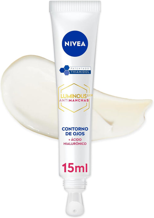 NIVEA Luminous630 - Contorno De Ojos - Crema Antimanchas - Con Ácido Hialurónico, Thiamidol Y Cafeína - Antiedad - Crema Antiarrugas - Reduce Hinchazón Y Ojeras - Todo Tipo De Pieles - 15 Ml