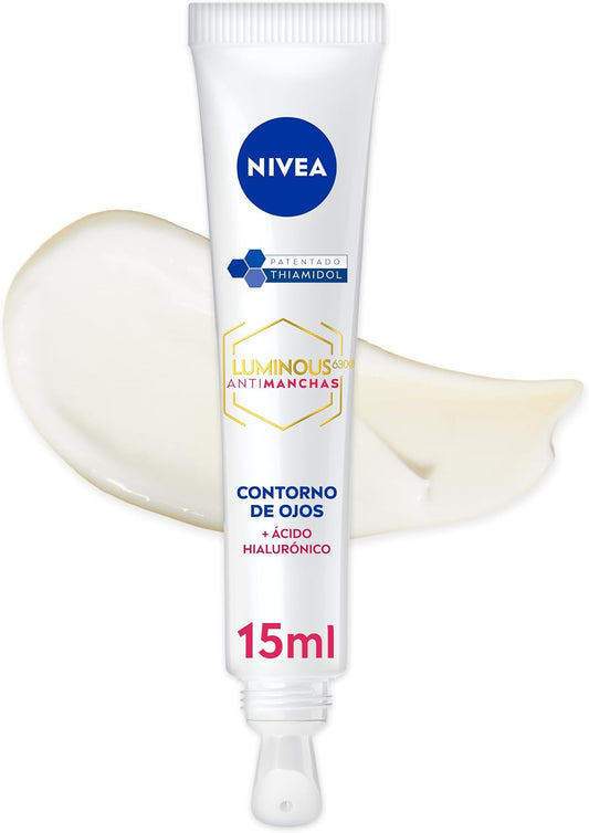 NIVEA Luminous630 - Contorno De Ojos - Crema Antimanchas - Con Ácido Hialurónico, Thiamidol Y Cafeína - Antiedad - Crema Antiarrugas - Reduce Hinchazón Y Ojeras - Todo Tipo De Pieles - 15 Ml