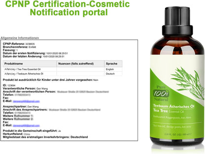 Aceite De Árbol De Té 100% Natural,100 ML Aceite Esenciale-Aceite De Acné,Tea Tree Oil Puro, Perfumado,Tratamiento Antiacné Contra La Piel Y Cara Con Imperfecciones,Antipinillas