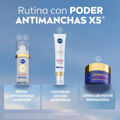 NIVEA Luminous630 - Contorno De Ojos - Crema Antimanchas - Con Ácido Hialurónico, Thiamidol Y Cafeína - Antiedad - Crema Antiarrugas - Reduce Hinchazón Y Ojeras - Todo Tipo De Pieles - 15 Ml