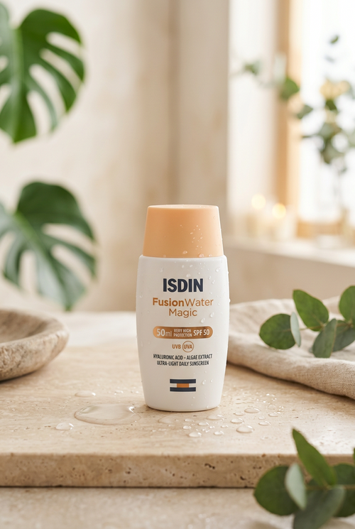 ISDIN Fotoprotección Fusion Water MAGIC SPF 50, Protector Solar Facial De Textura Ligera Y Fase Externa Acuosa Con Tacto Final Sedoso, 50Ml